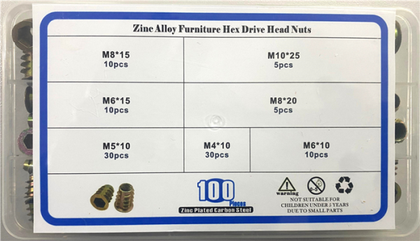 KIT TUERCAS PARA MUEBLES 100PCS M4 A M10 ECHILIBRU - Imagen 5