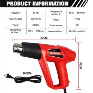 PISTOLA DE CALOR 2000W C/PUNTEROS WISEUP