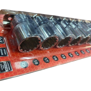 JUEGO 10PCS DADOS 1/2" MULTI-ESTRIADOS 8-19 WISEUP