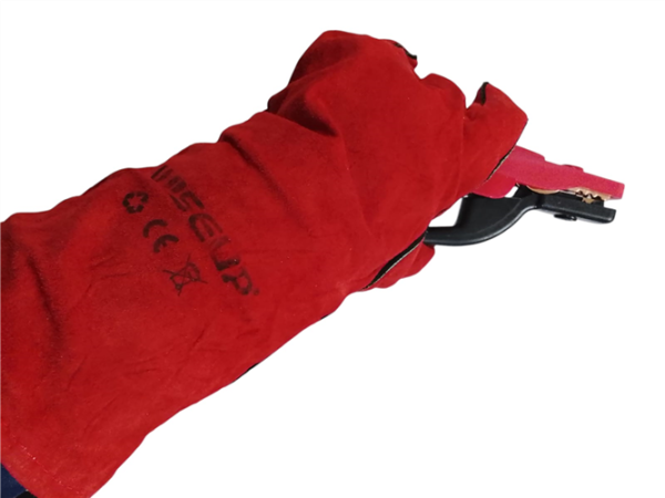 GUANTE CUERO P/SOLDADOR LARGO 14" ROJO WISEUP - Imagen 2